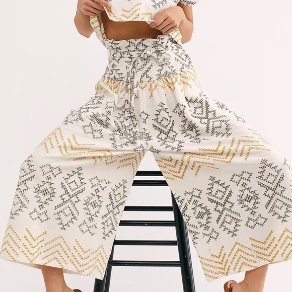 Free People Toluca Wide Leg Embroidered Pants 6 - Picture 1 of 14